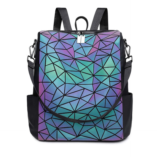 Luminous backpack for women, geometric diamond lattice travel shoulder bag with removable shoulder strap
